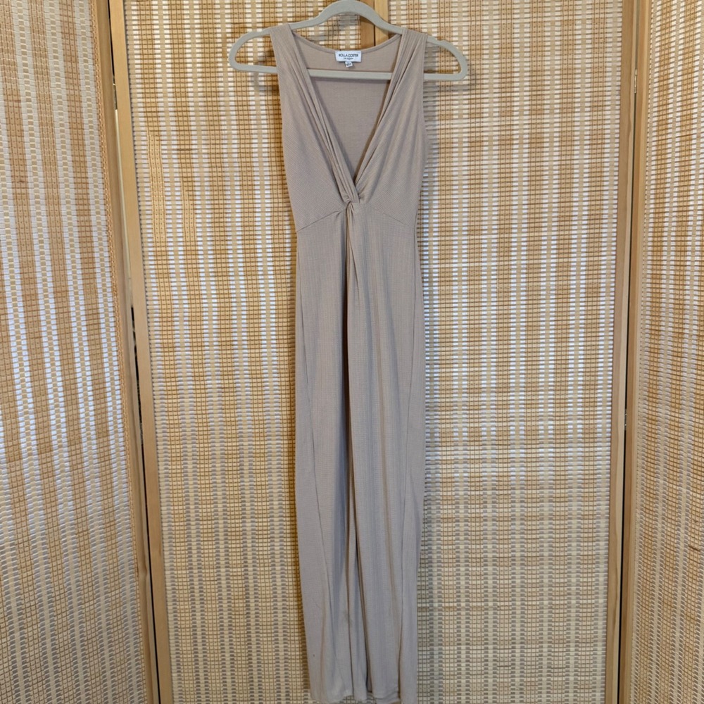Rolla Coster Los Angeles Tan Ribbed Knit Twist Front Wide Leg Jumpsuit Womens S